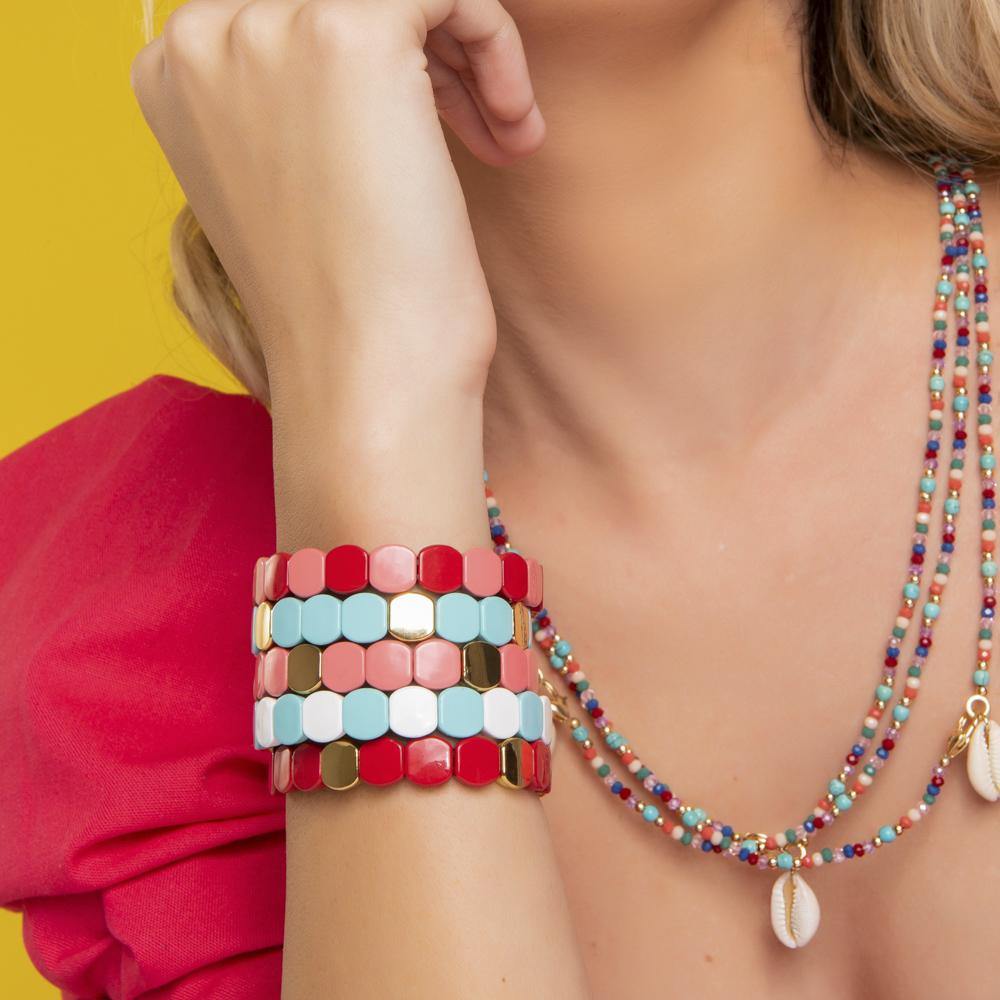 Pulseira com Acrílicos Esmaltados em Fio de Nylon - Citrine Concept Jewelry