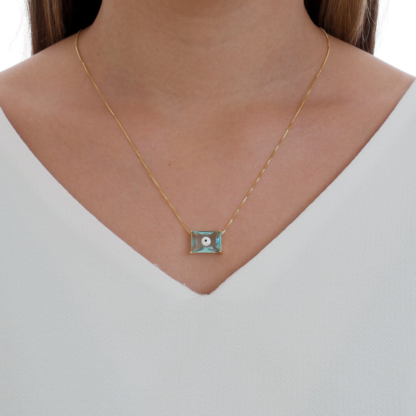 Colar Dourado Olho Grego Água Marinha | Citrine Concept Jewelry
