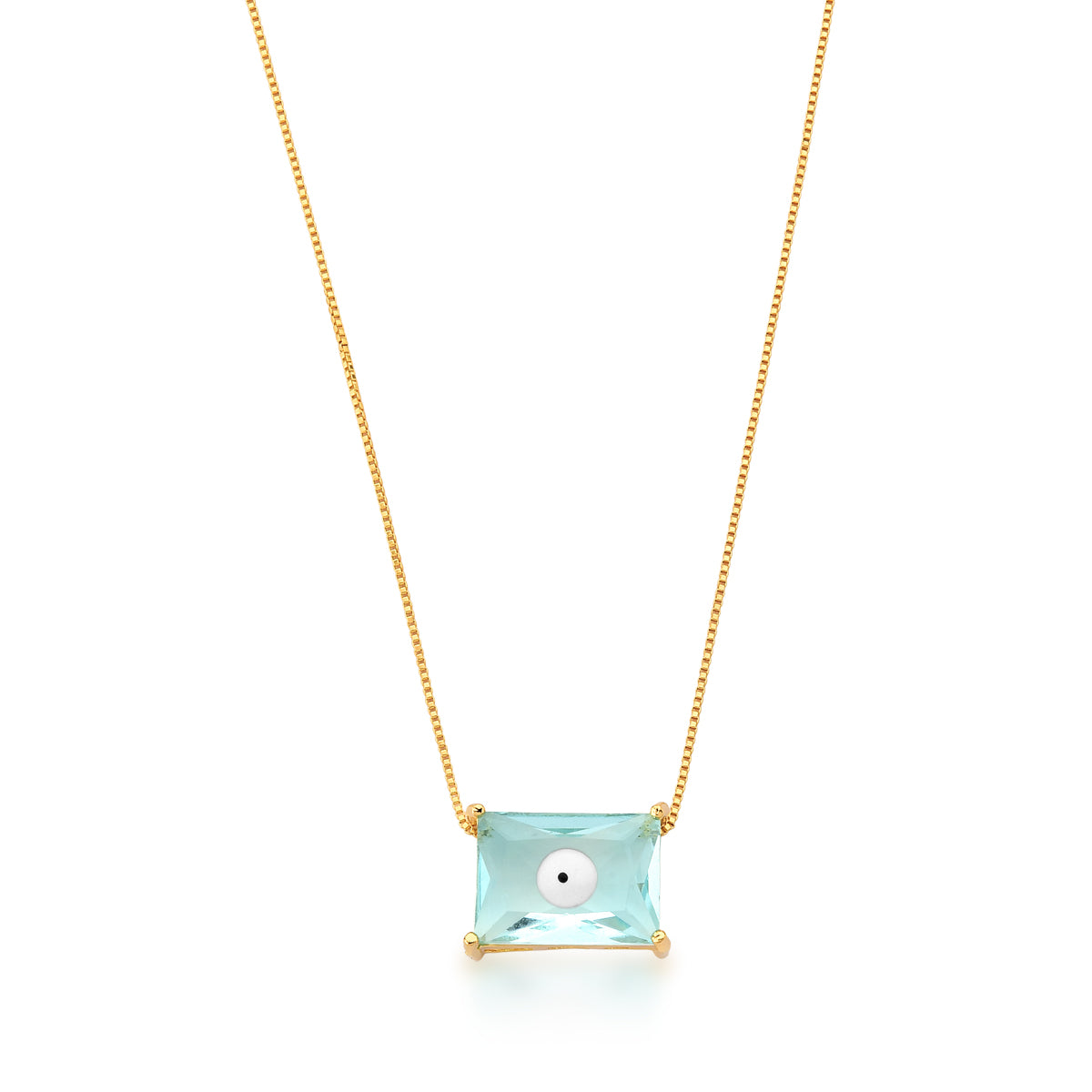 Colar Dourado Olho Grego Água Marinha | Citrine Concept Jewelry