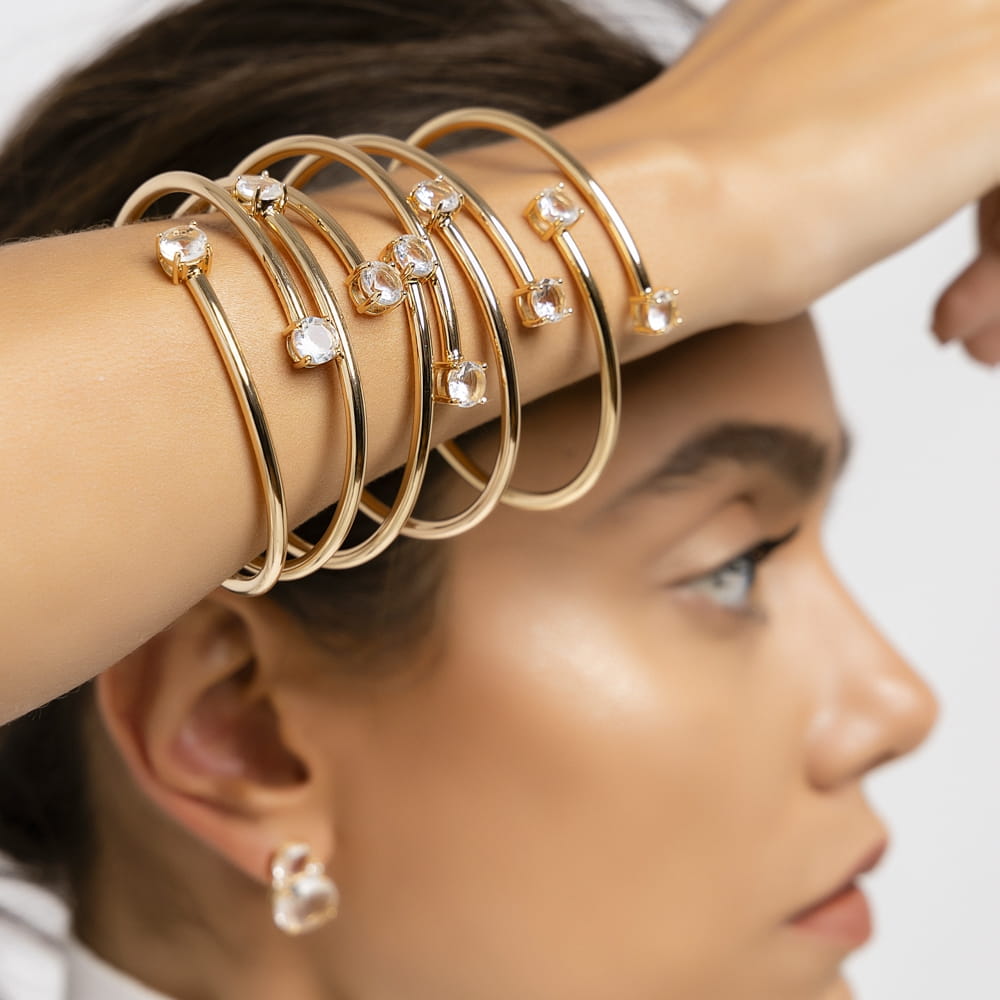 Bracelete Dourado Quartzo Incolor
