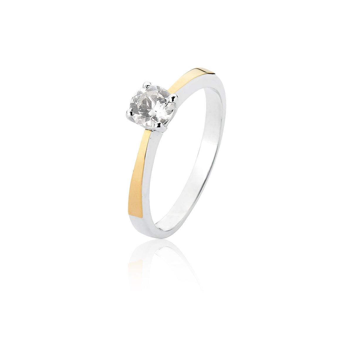 Solitário em Prata e Ouro com Topázio Branco 5mm - Citrine Concept Jewelry
