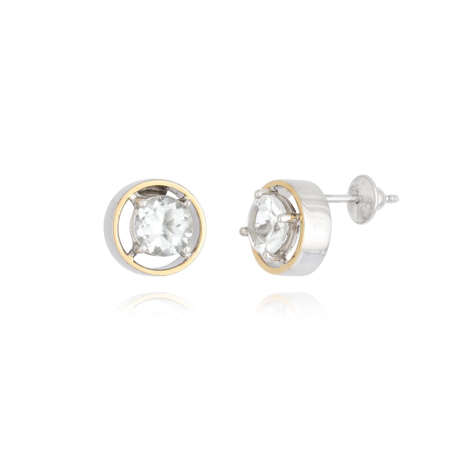 Brinco em Prata e Ouro com Topázio Branco 6mm