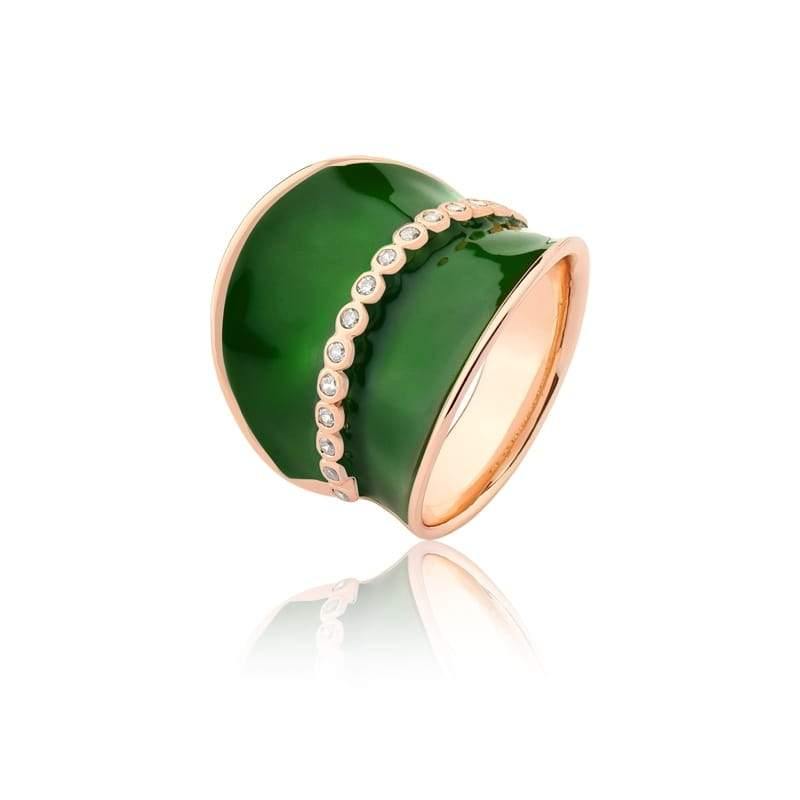 Anel Curvo Esmaltado na Cor Esmeralda - Citrine Concept Jewelry