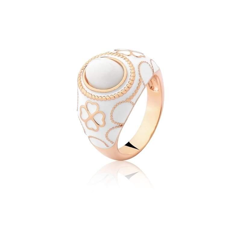 Anel Oval Esmaltado na Cor Branca Folheado a Ouro Champagne - Citrine Concept Jewelry