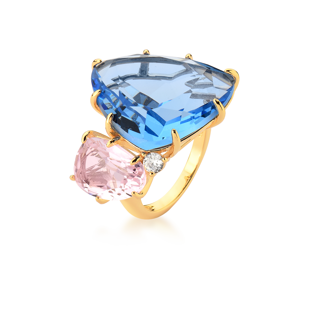 Anel com Topázio Azul e Morganita - Citrine Concept Jewelry