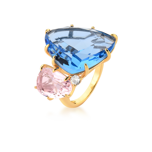 Anel com Topázio Azul e Morganita - Citrine Concept Jewelry