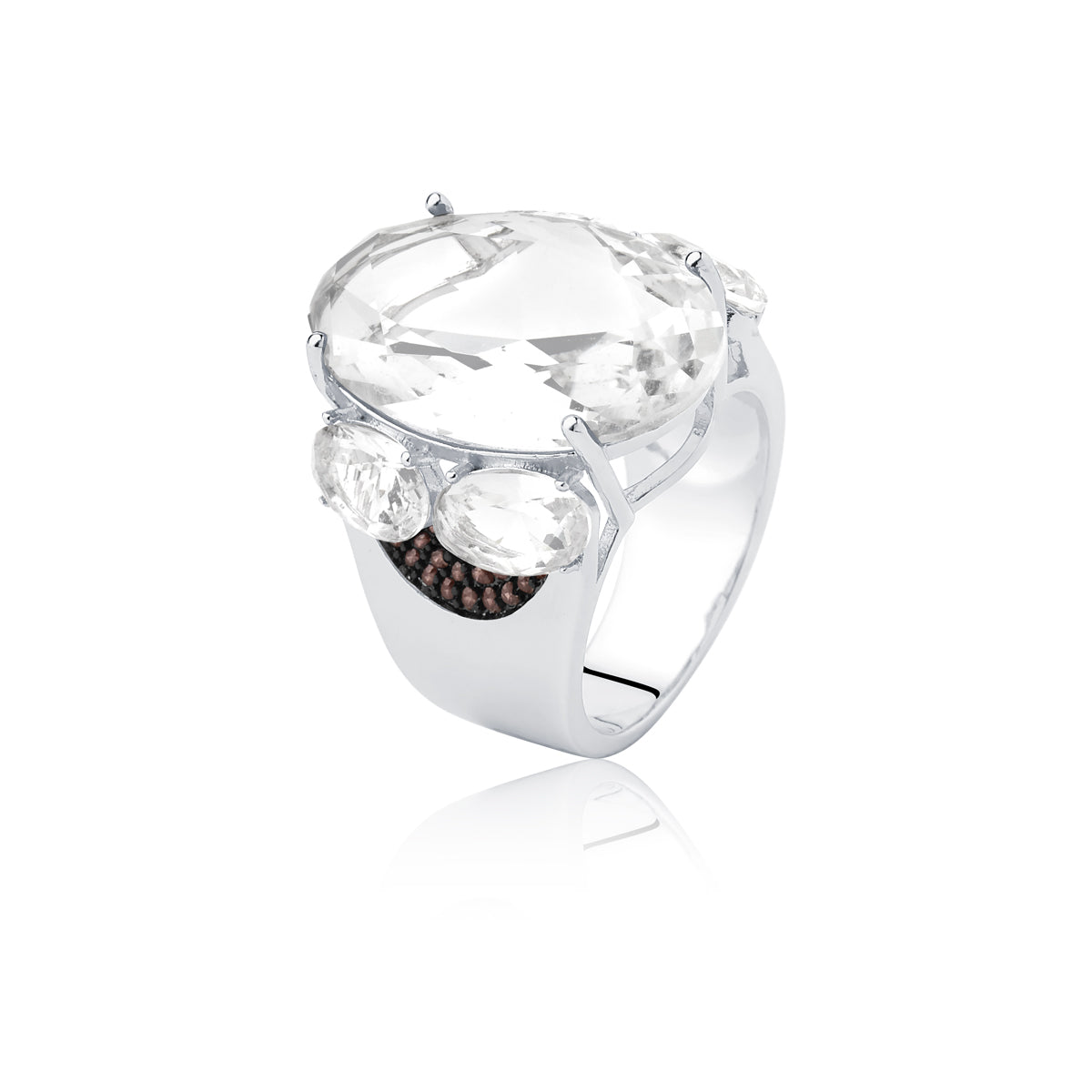 Anel Prata Topázio Branco Zircônia Marrom | Citrine Concept Jewelry