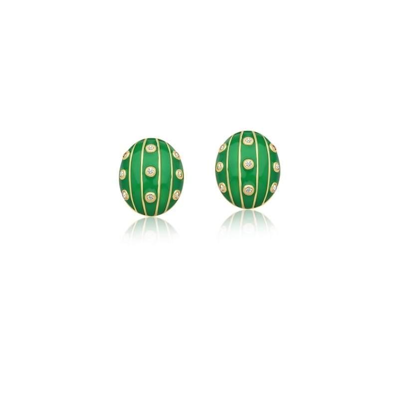 Brinco Oval Esmaltado Verde e Pontos de Luz - Citrine Concept Jewelry