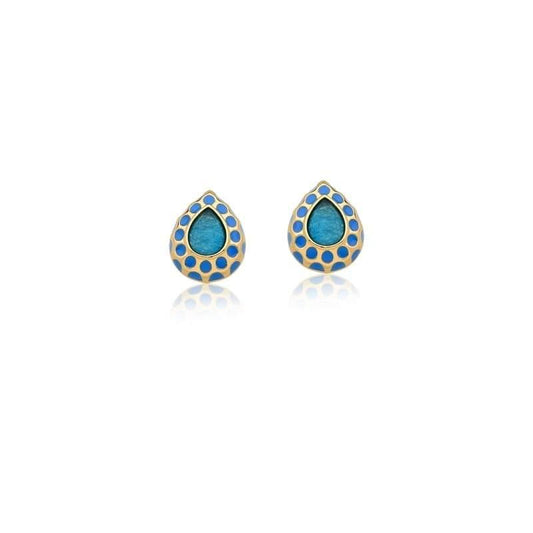 Brinco Gota Esmaltado e Cabochão na Cor Azul - Citrine Concept Jewelry