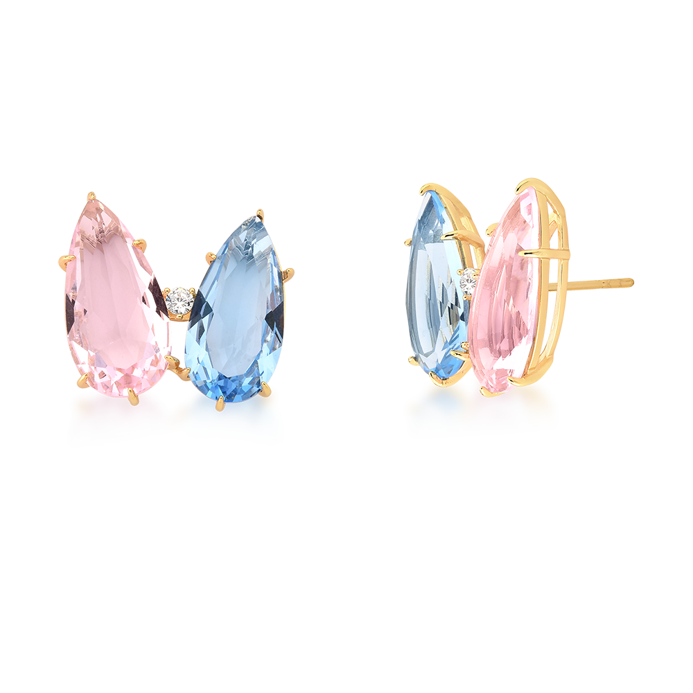Brinco com Topázio Azul e Morganita - Citrine Concept Jewelry