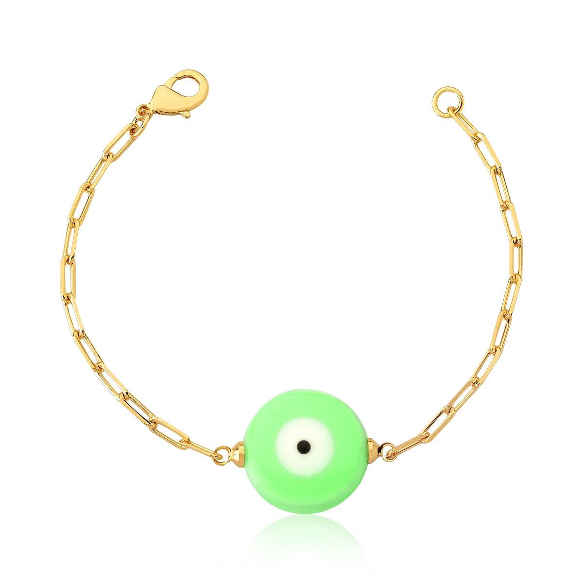 Pulseira em Malha e Olho Grego Esmaltado Verde - Citrine Concept Jewelry