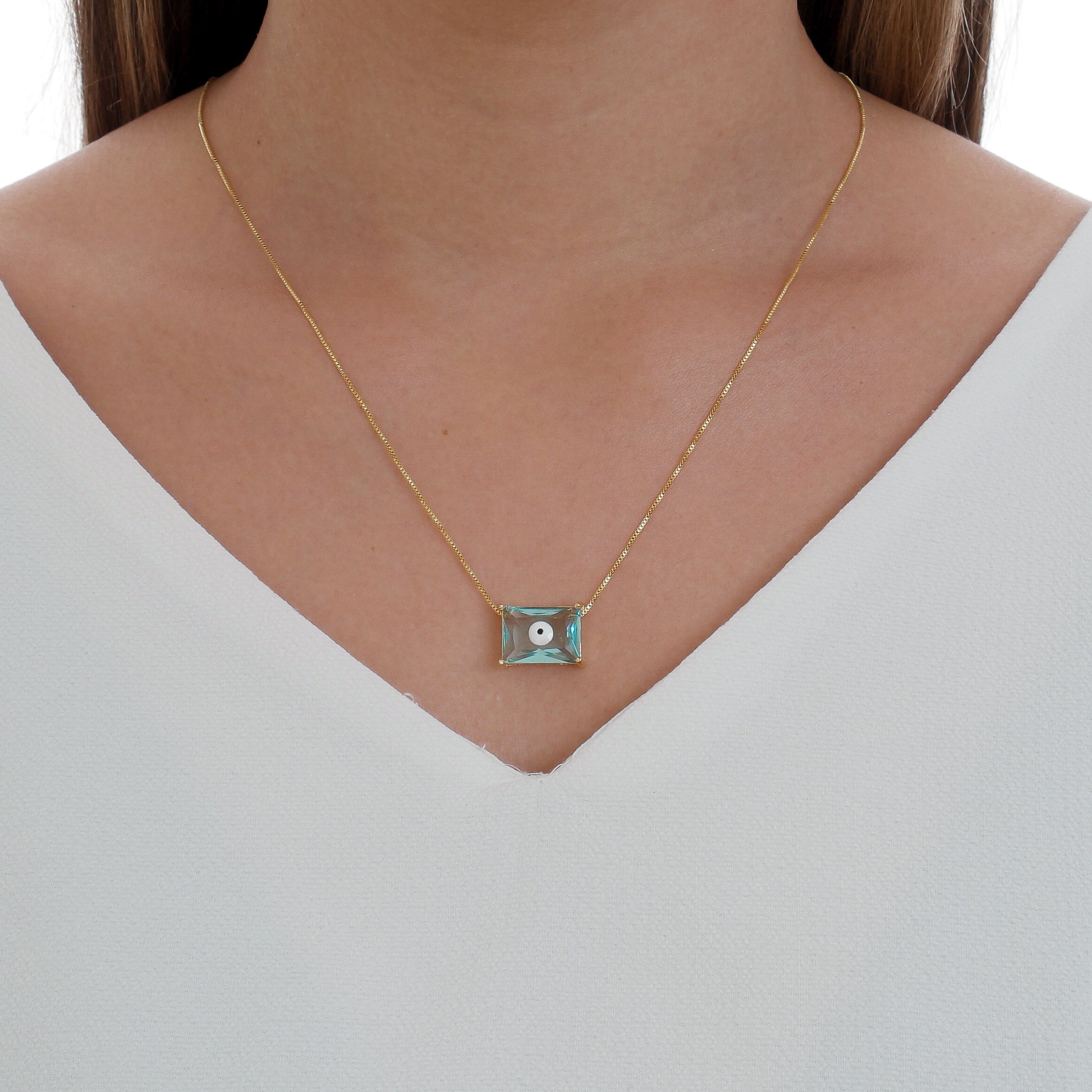 Colar Dourado Olho Grego Água Marinha | Citrine Concept Jewelry