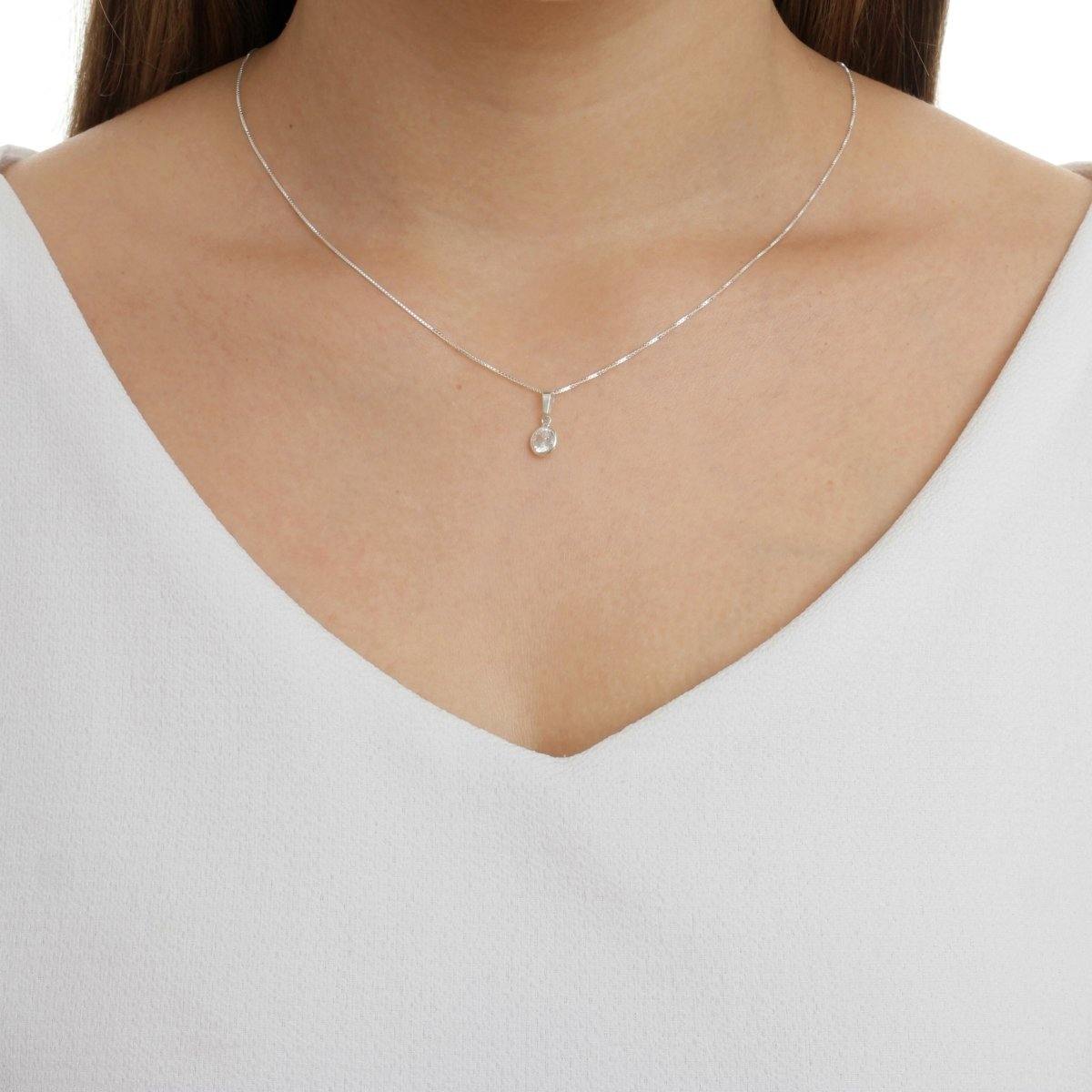 Colar em Prata com Pingente Redondo de Topázio Branco - Citrine Concept Jewelry