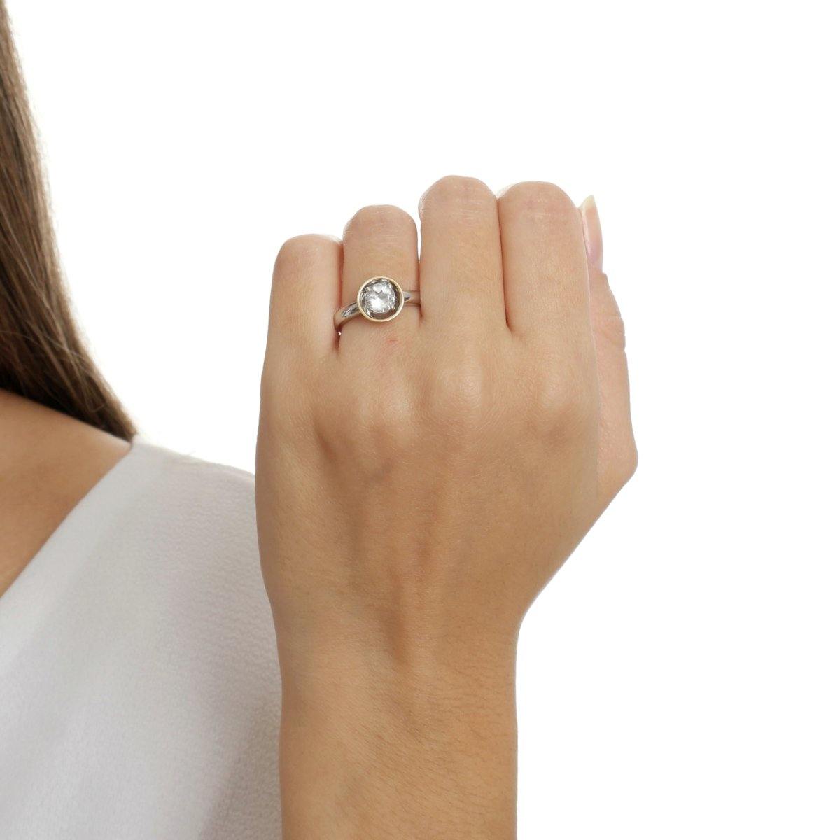 Solitário em Prata e Ouro com Topázio Branco 6mm - Citrine Concept Jewelry