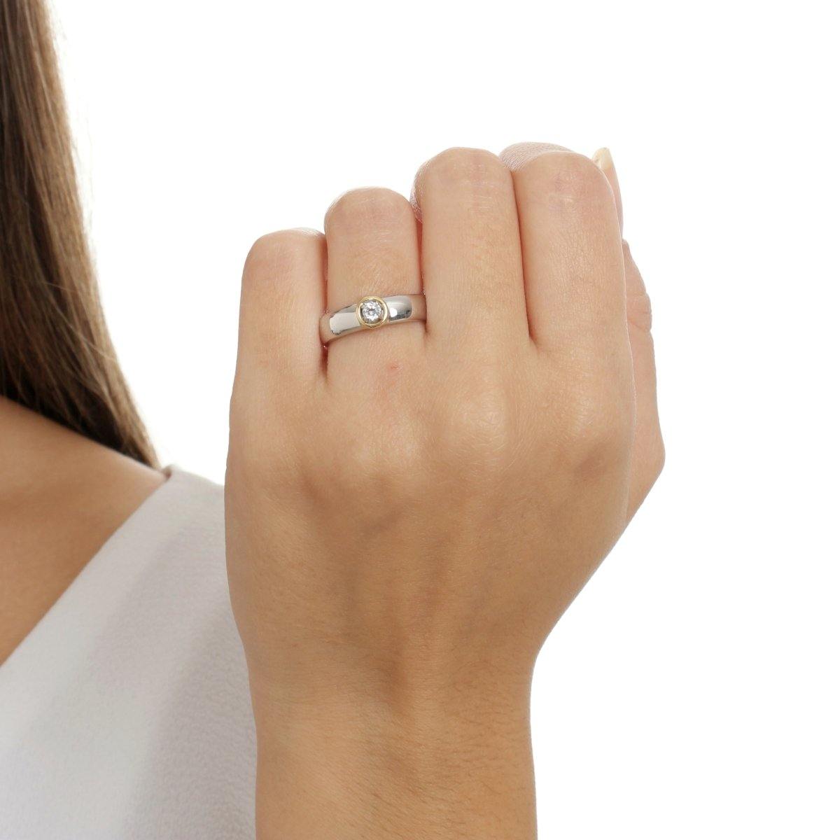 Aliança em Prata e Ouro com Topázio Branco 3mm - Citrine Concept Jewelry