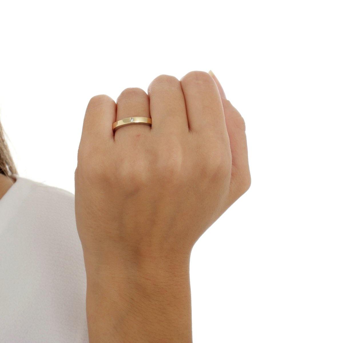 Aliança em Prata e Ouro com Topázio Branco 2mm - Citrine Concept Jewelry