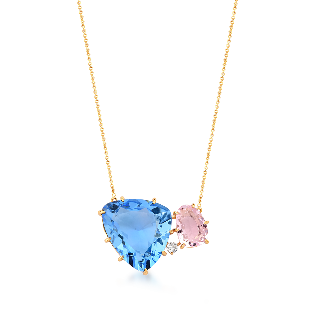 Colar com Pingente de Topázio Azul e Morganita - Citrine Concept Jewelry