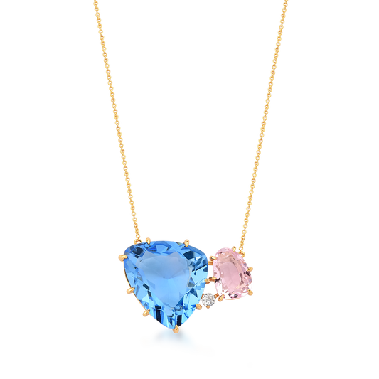 Colar com Pingente de Topázio Azul e Morganita - Citrine Concept Jewelry