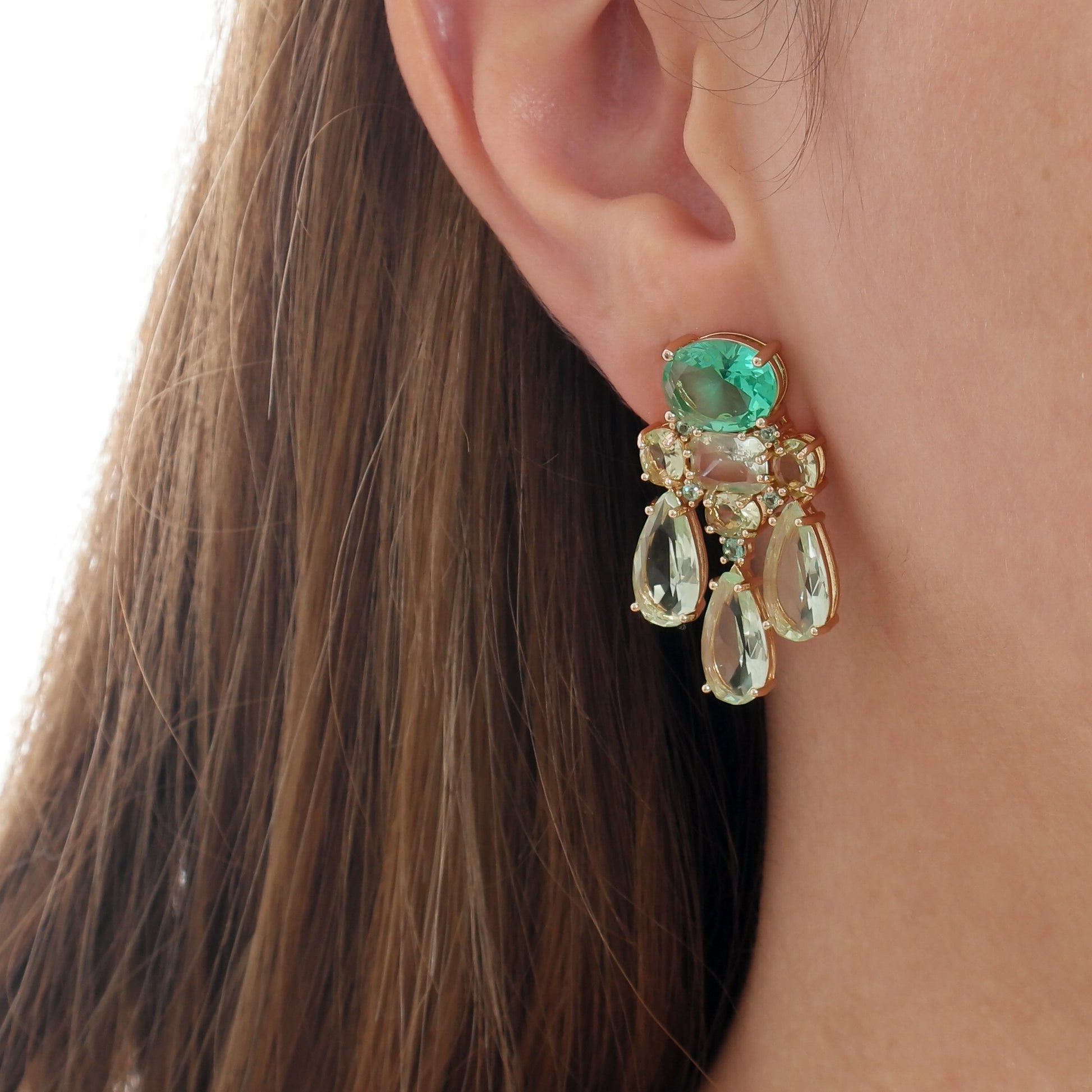 Brinco Pêndulo Dourado Turmalina Prasiolita | Citrine Concept Jewelry