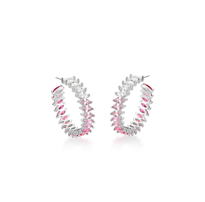 Brinco Meia Argola Cristal Rosa e Branco | Citrine Concept Jewelry