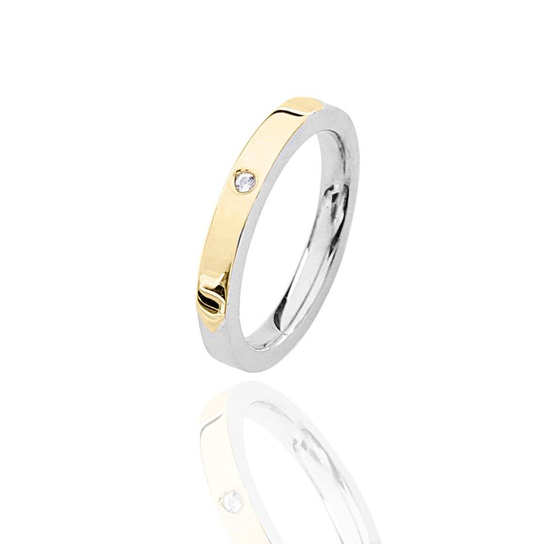 Aliança em Prata e Ouro com Topázio Branco 2mm - Citrine Concept Jewelry