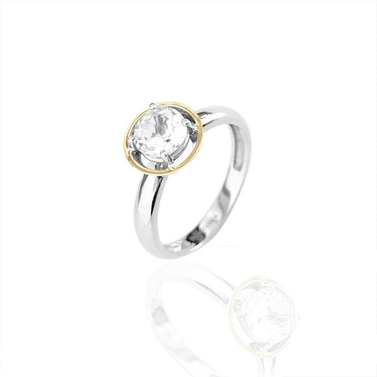 Solitário em Prata e Ouro com Topázio Branco 6mm - Citrine Concept Jewelry
