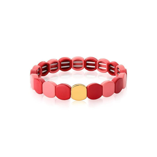 Pulseira Acrílico Esmaltado Vermelho e Rosa